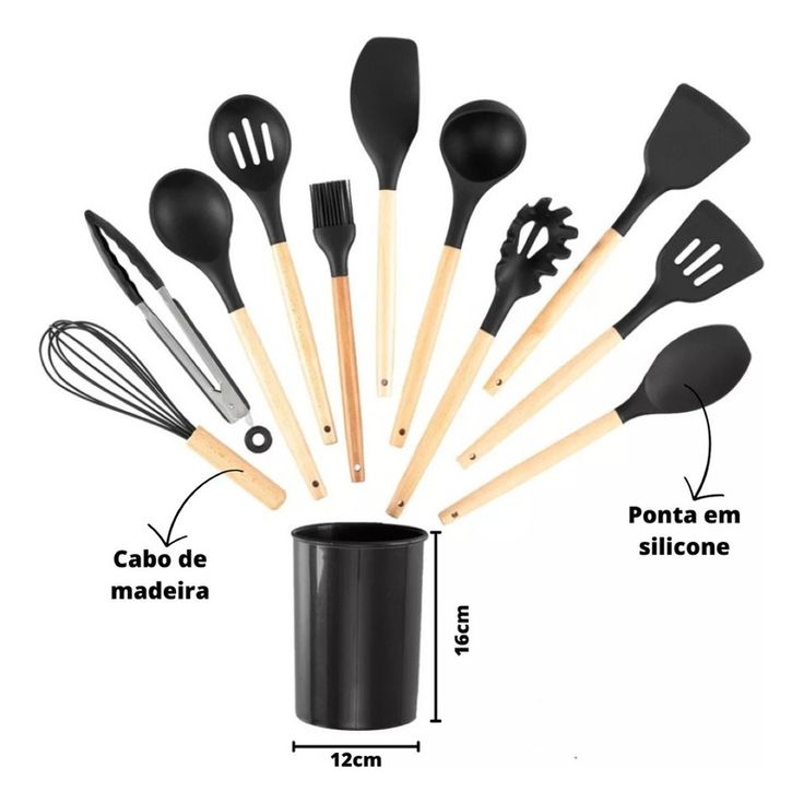 Kit Utensílios Cozinha 12 Peças Silicone