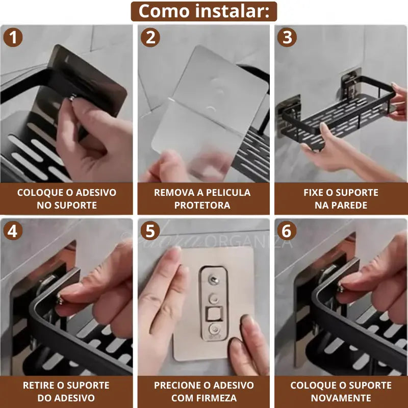 Prateleira para Banheiro Premium + Adesivos FixAdora™ de Brinde